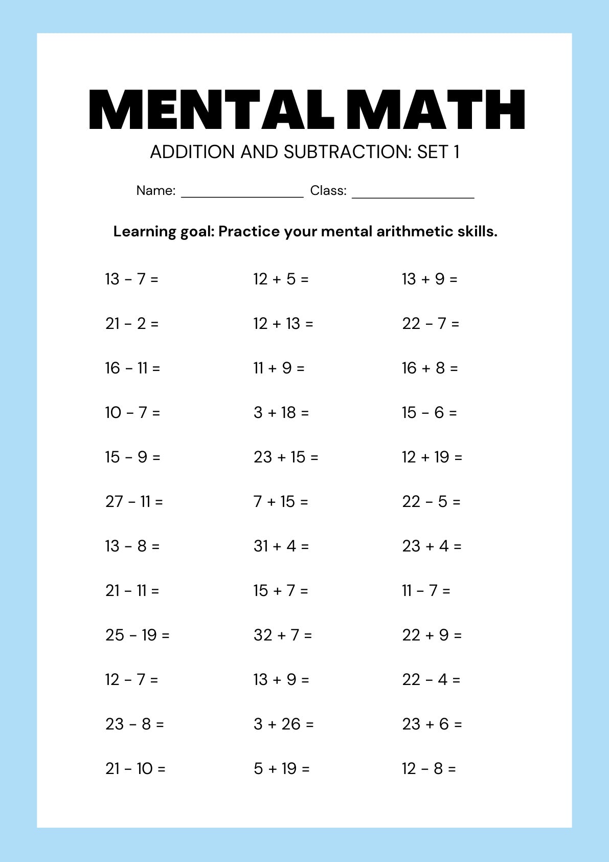 MENTAL MATHS FOR KIDS