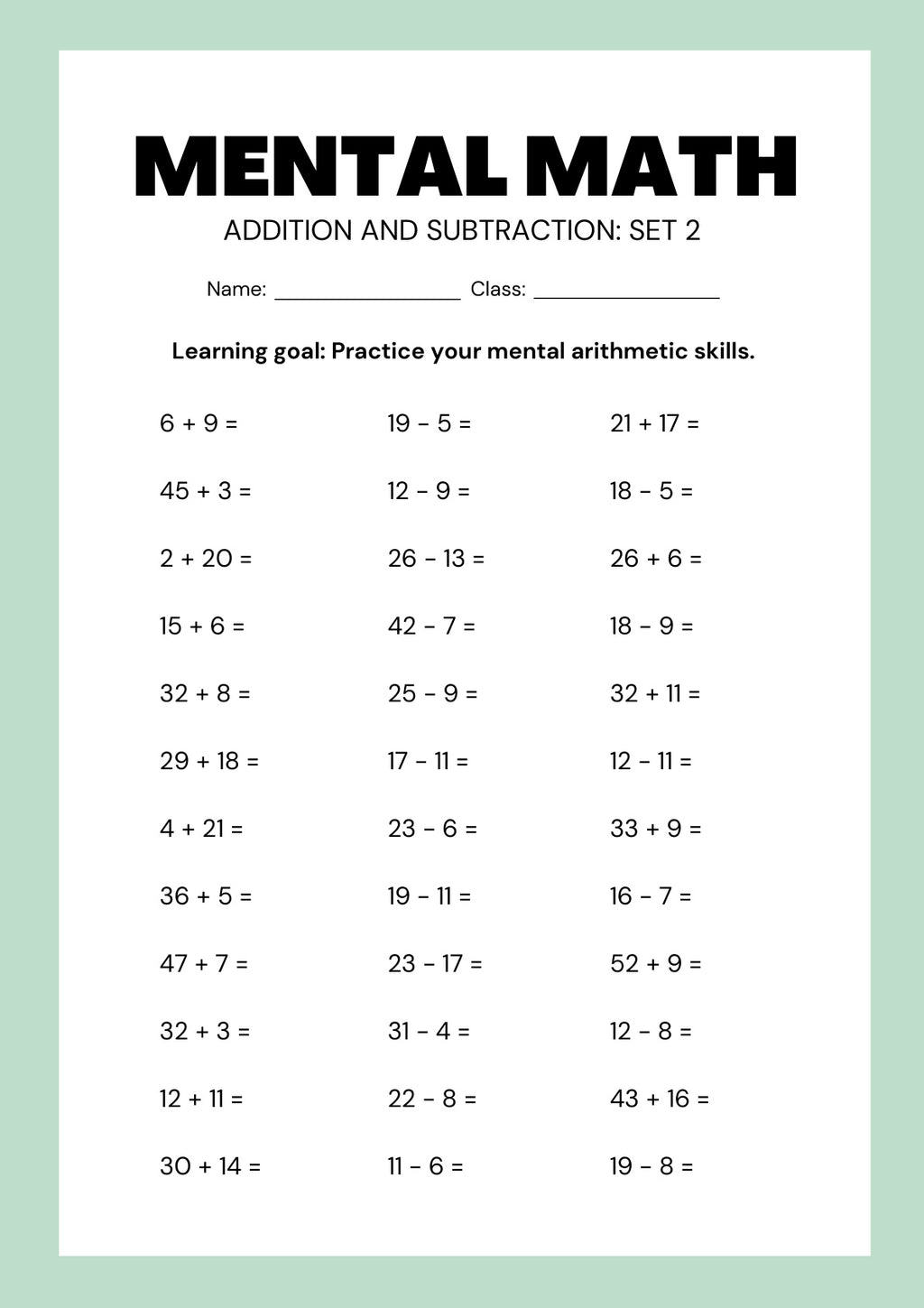 MENTAL MATHS FOR KIDS