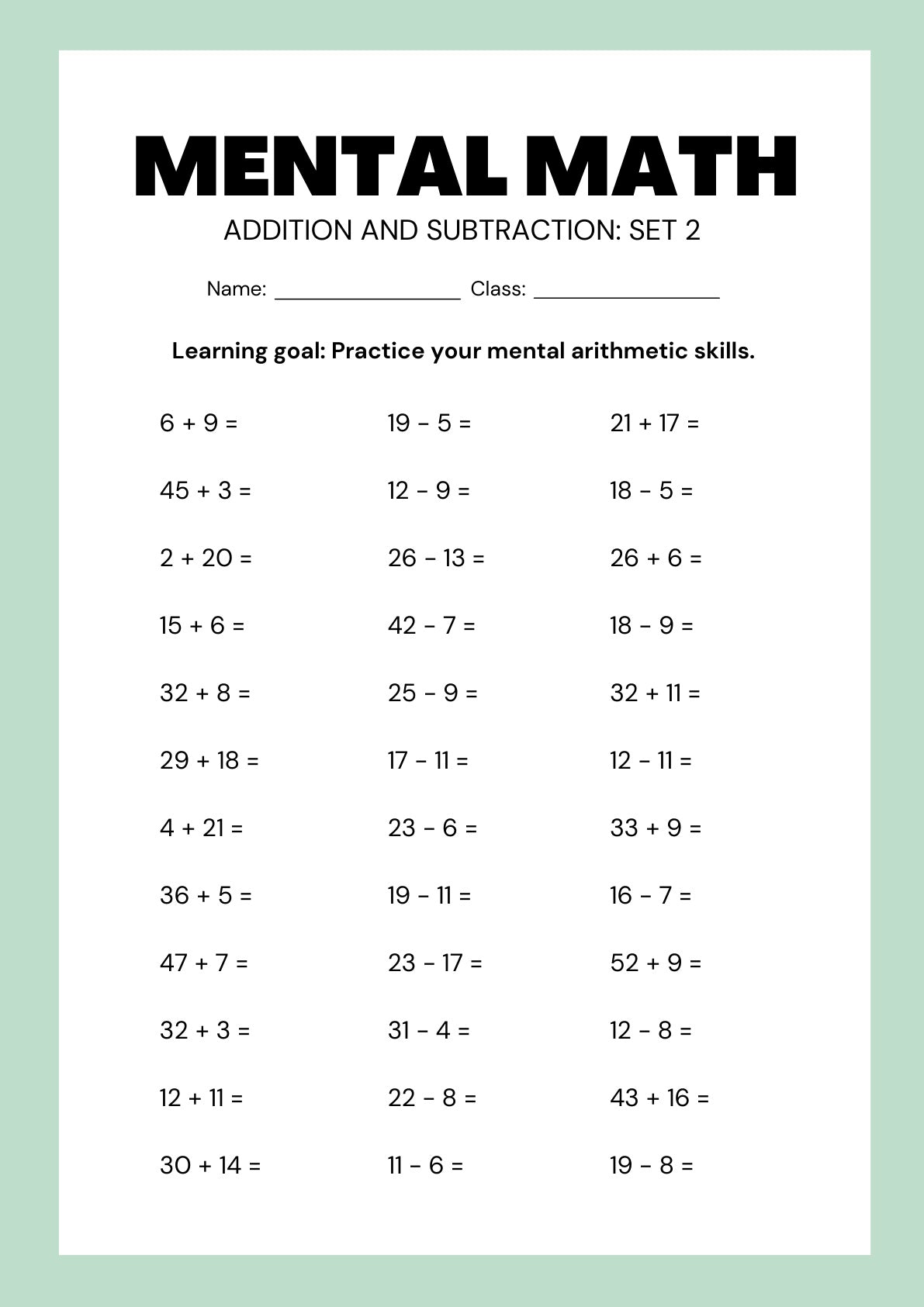 MENTAL MATHS FOR KIDS
