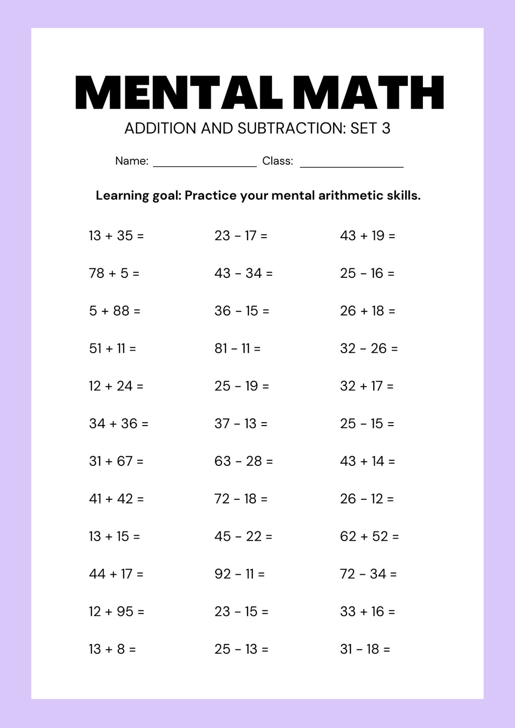 MENTAL MATHS FOR KIDS