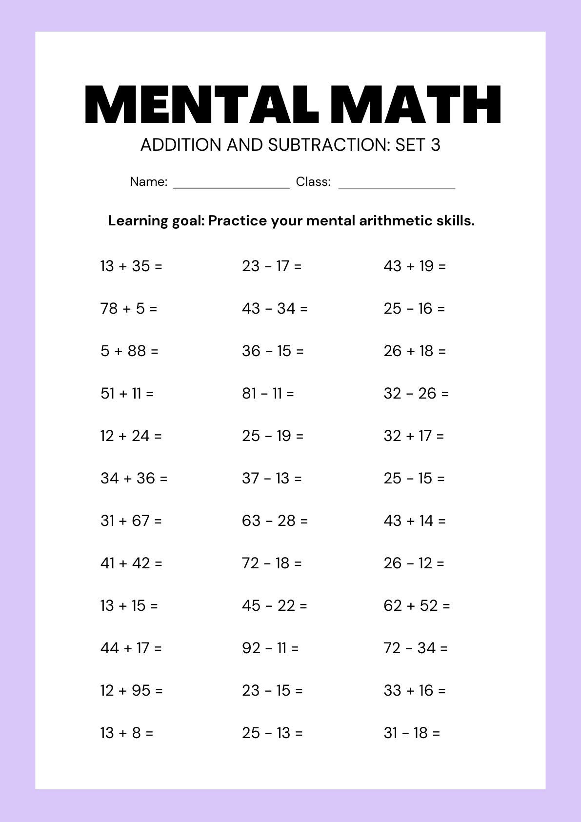 MENTAL MATHS FOR KIDS