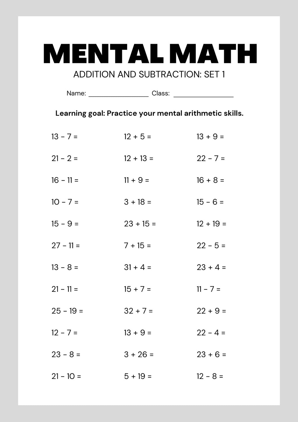 MENTAL MATHS FOR KIDS