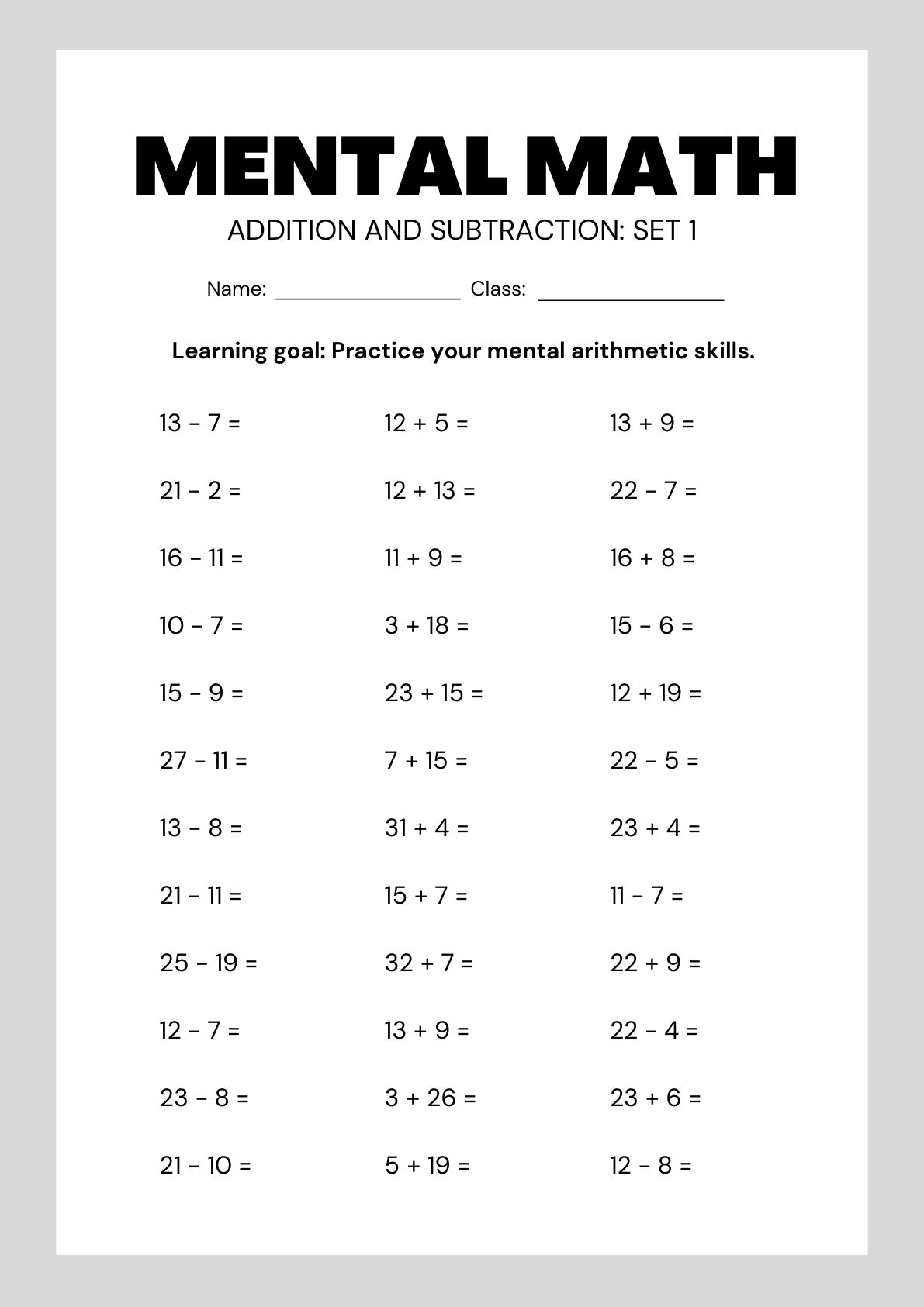 MENTAL MATHS FOR KIDS