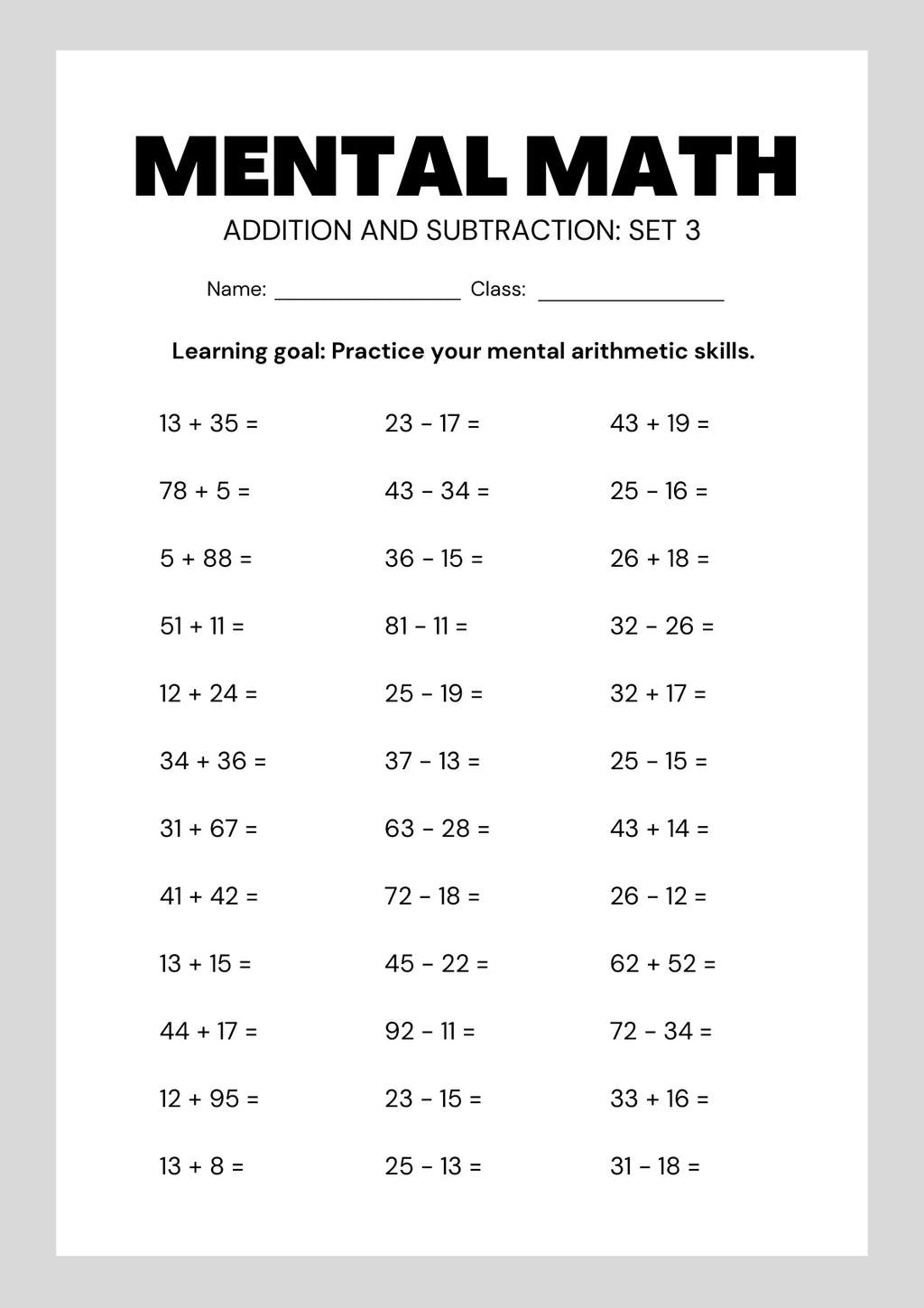 MENTAL MATHS FOR KIDS