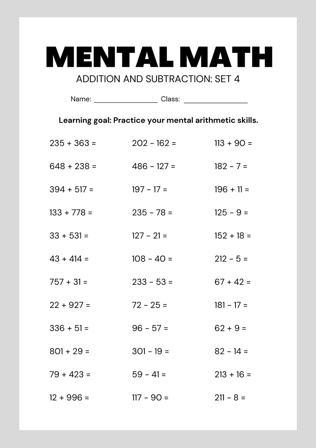 MENTAL MATHS FOR KIDS
